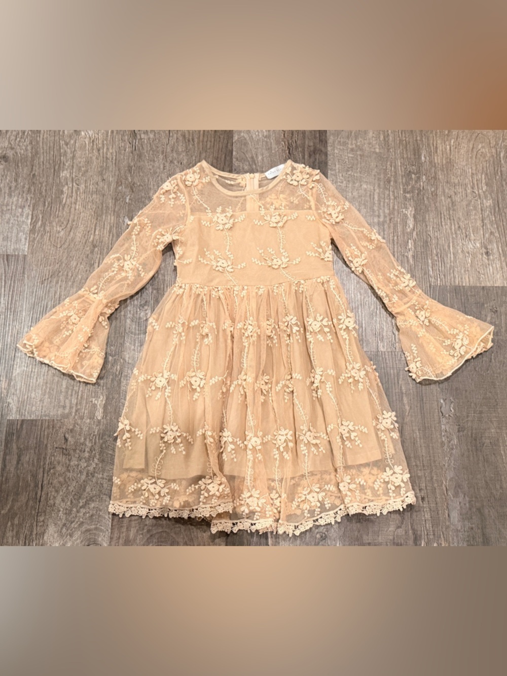 Trish Scully Girls' Beige Lace Floral Party Dress